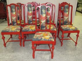 Eight Red Painted Dining Side Chairs