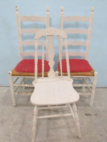 Two White Ladder Back Chairs and Side Chair