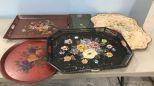 Six Vintage Hand Painted Metal Trays