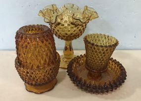 Fenton Compote and Diamond Point Glass Pieces
