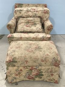 Floral Pattern Upholstered Arm Chair and Ottoman