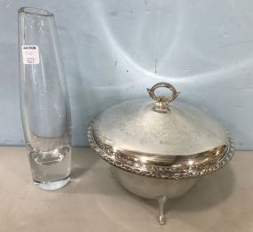Signed Orefors Vase and Silver Plated Covered Dish