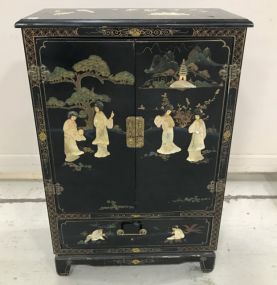 Black Lacquer Oriental Double Door Cabinet