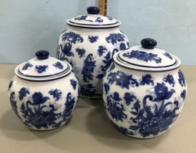 Three Blue and White Chinese Pottery Jars