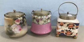 Three Porcelain English Biscuit Jars