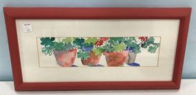 Still Life Watercolor of Flowers in Planters by Joy Barnes