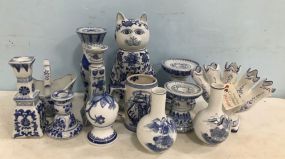 Collection of Blue and White Decor Pottery