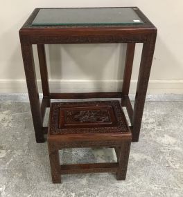 Oriental Carved Tea Table and Carved Seat