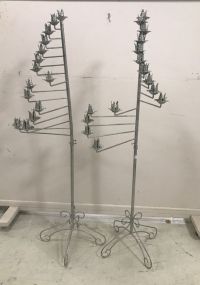 Two Silver Painted Candle Holder Stands