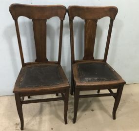 Antique Oak T Back Side Chairs