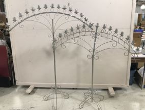 Two Silver Painted Metal Candle Stands