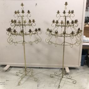 Two Brass Color Metal Candle Stands