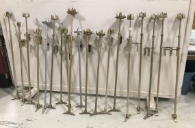 Brass and Silver Single Pole Candle Holders