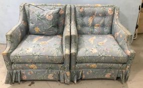 Pair of Bird Pattern Upholstered Club Chairs