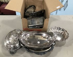 Assorted Lot of Silver Plate Serving Platters and Trays
