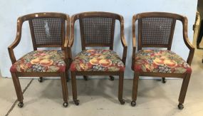 Three Vintage Cane Back Club Chairs