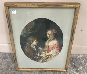 Gold Gilt Framed Oval Print of Lady and Child
