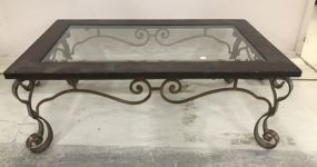 Ornate Metal Base and Faux Leather Top Coffee Table