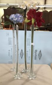 Four Tall Glass Flute Vases