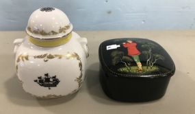 Hand Painted Russia Lacquer Box and Russian Tea Caddy