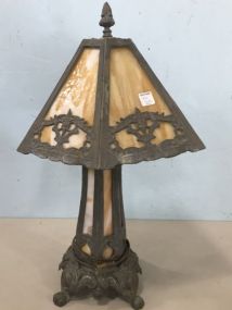 Antique Ornate Metal Slag Glass Lamp