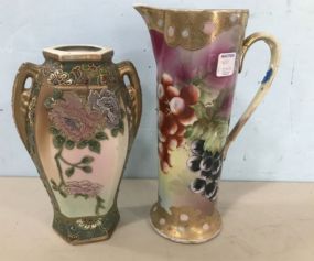 Nippon Hand Painted Pitcher and Vase