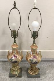 Pair of Vintage Porcelain French Style Urn Lamps