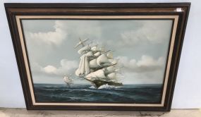 Oil Painting of Ships on Open Sea Signed Jackson