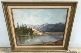 Landscape of Mountain Range Oil on Canvas by Audrey Douglas