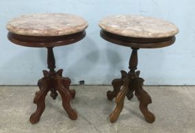 Pair of Victorian Style Small Marble Top Pedestal Tables