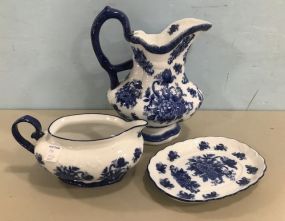 Blue & White Pottery Pitcher, and Gray Boat