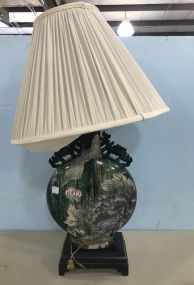 Large Ceramic Painted Chinese Urn Table Lamp