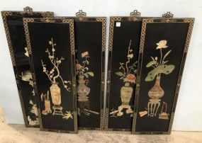 Five Painted Oriental Wall Panels