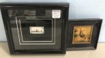 Framed Carved Bone Artwork and Painted Porcelain Signed