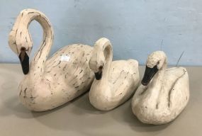 Three Decorative Wood Carved Swans