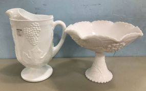 Vintage Milk Glass Pitcher and Compote