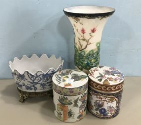 Painted Vase, Urn, and Oriental Container