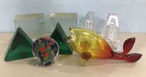 Group of Art Glass Decor and Bookends