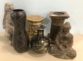 Group of Vases, Candle Holders, and Decor