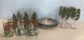 Hand Painted Clear Glass Christmas Serving Ware