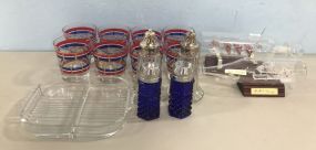 Glass Lot of Cups, Salt & Pepper, and Ships