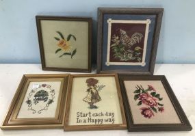 Five Small Framed Needle Point Artwork