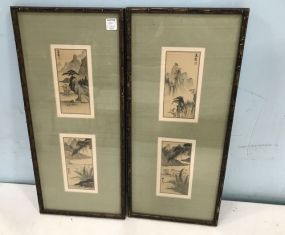 Two Framed Oriental Block Print Panels