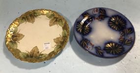 Flow Blue Gold Daisy Plate, and Limoge Gold Leaf Plate