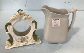 Ironstone Pitcher and Porcelain Hand Painted Clock Holder
