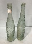 Pair Tall 1800's Aqua Lime Juice Bottles