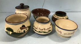 Six Torquay Motto Ware Pottery Pieces