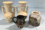 Miniature Copper Luster Pitcher, Shawnee Vases, and Potted Fish