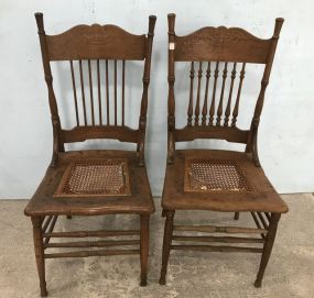 Pair of Pressed Back Cane Seat Chairs