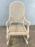 White Painted Caned Arm Chair Rocker